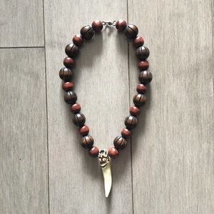 REVOLUTION45- CUSTOM WOODEN BEAD / TOOTH NECKLACE. 21” brown